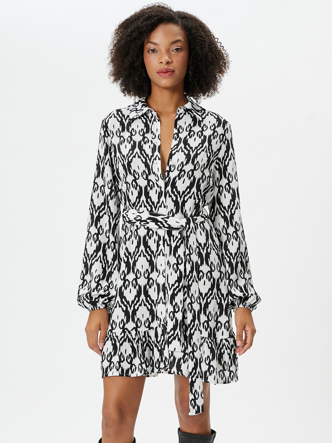 

Koton Abstract Printed Shirt Style Dress, Black