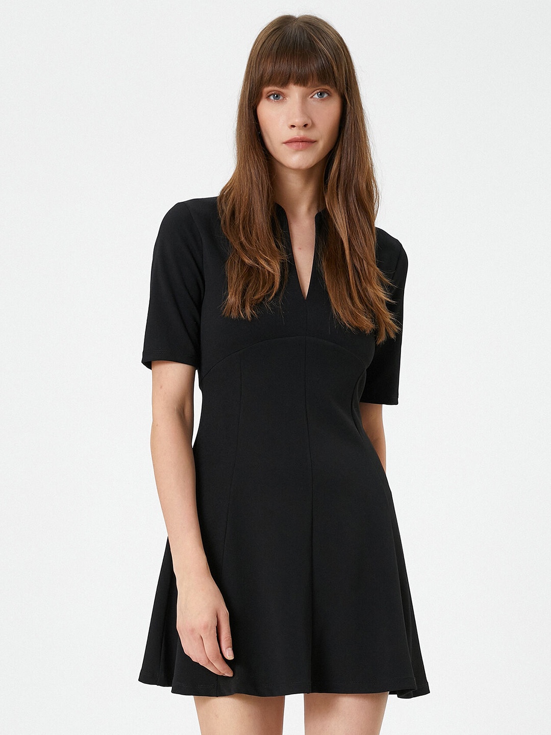 

Koton Mandarin Collar A-Line Dress, Black