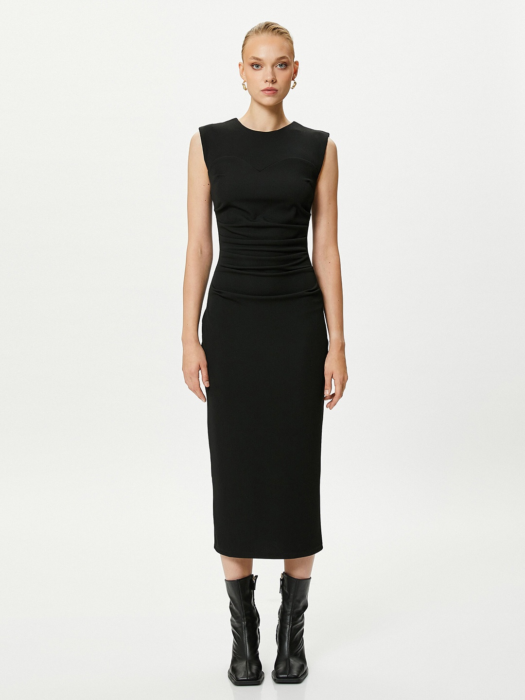 

Koton Round Neck Sleeveless Sheath Midi Dress, Black