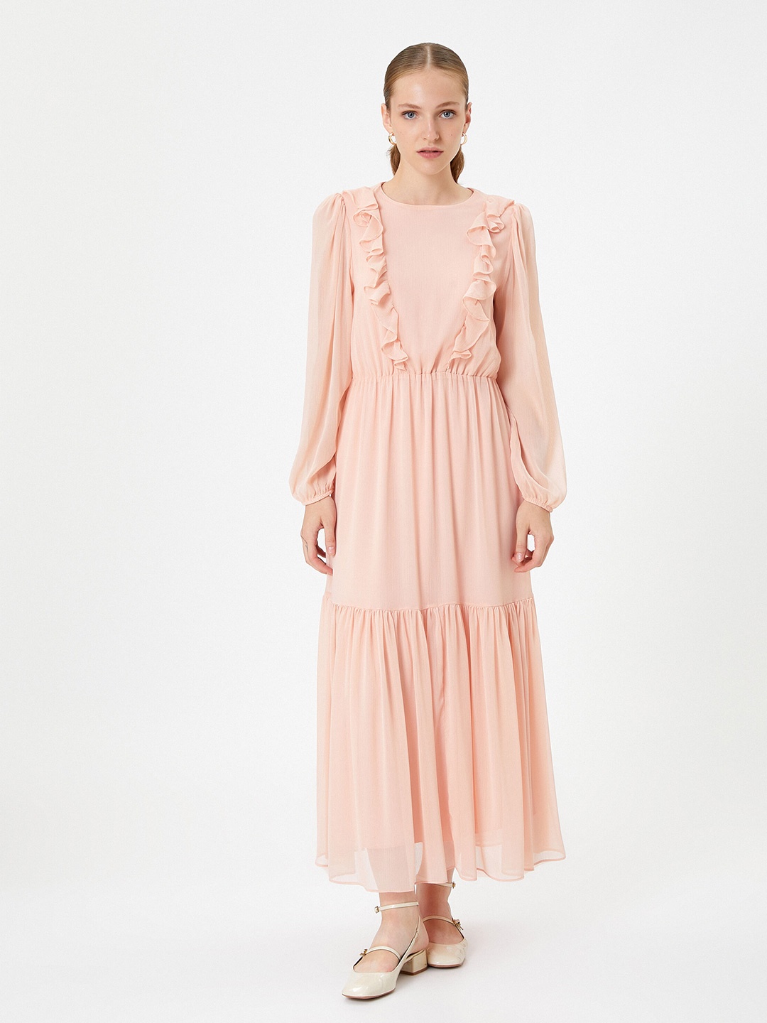 

Koton Round Neck Ruffles Maxi Dress, Pink