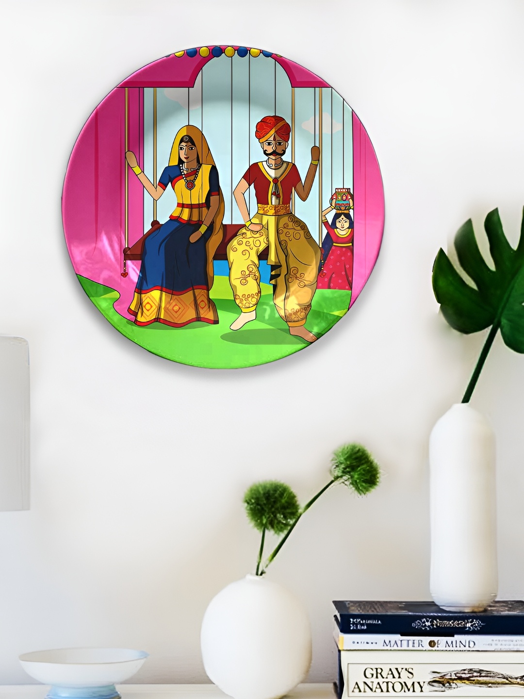 

JIKRAA Pink & White Printed Jikraa-Rajasthani Ceramic Wall Plate