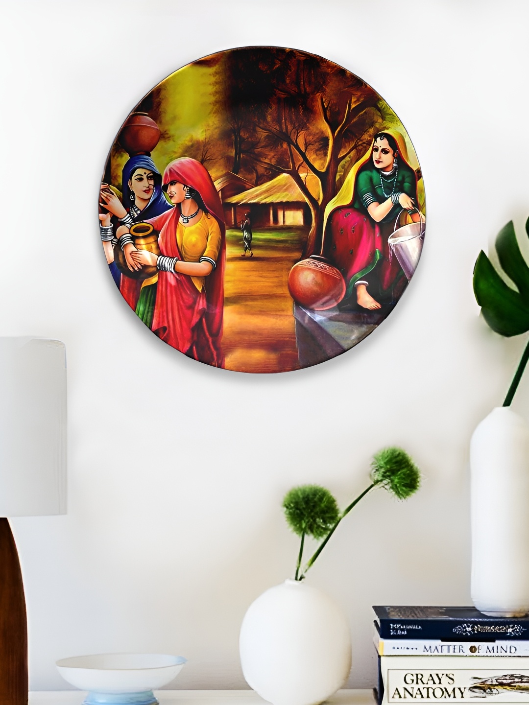 

JIKRAA Yellow & Brown Printed Rajasthani Art Ceramic Round Wall Plate