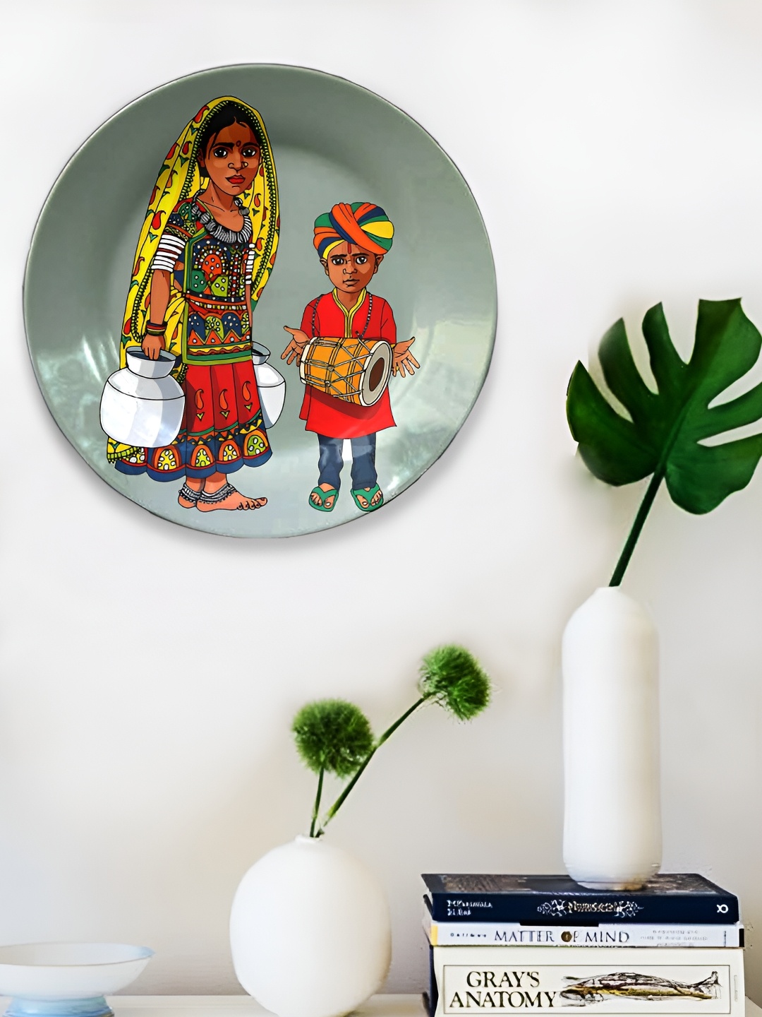 

JIKRAA Red & Yellow Printed Jikraa Rajasthani Art Ceramic Round Wall Plate