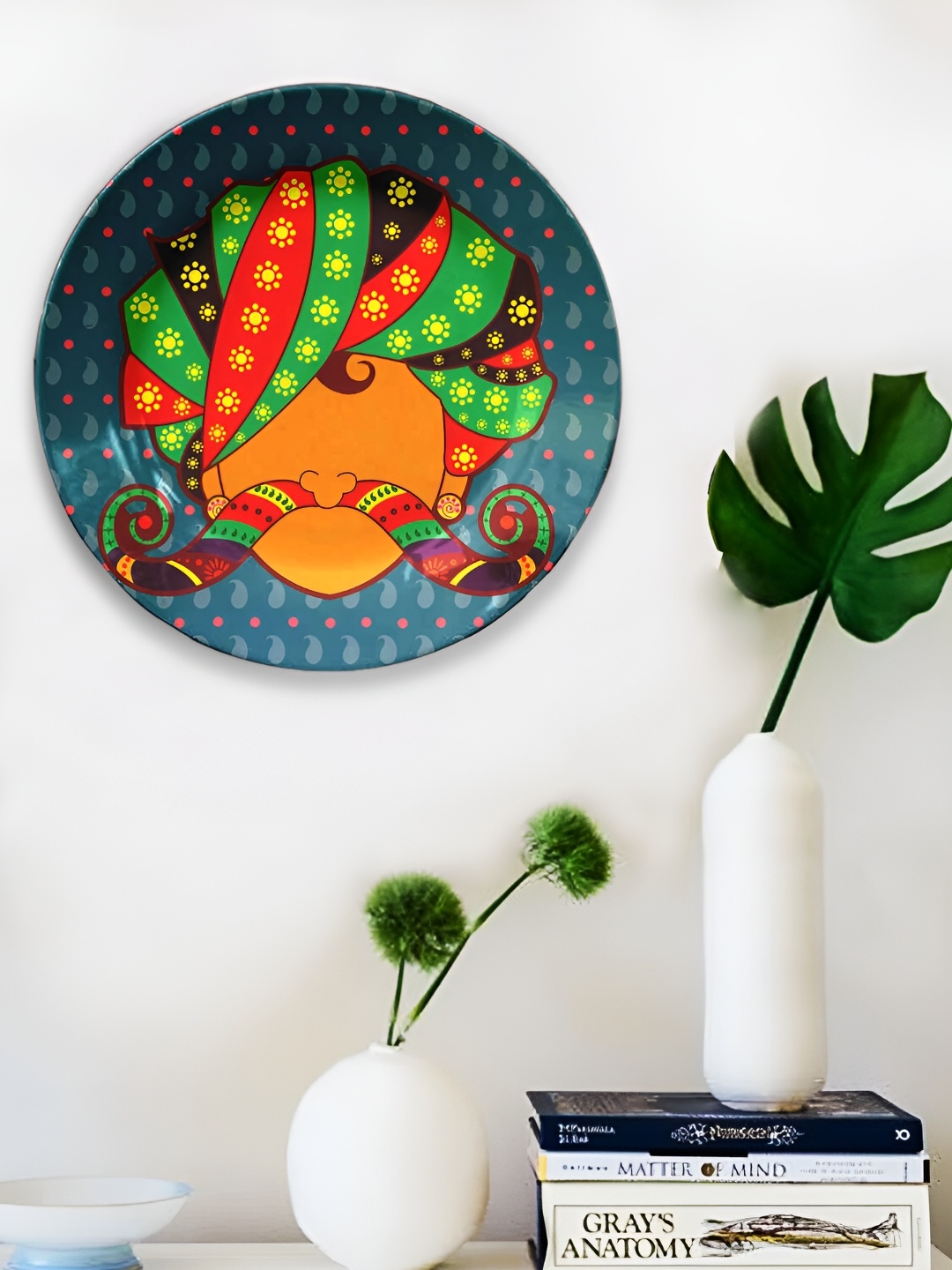 

JIKRAA Blue & Brown Printed Jikraa Rajasthani Art Ceramic Round Wall Plate