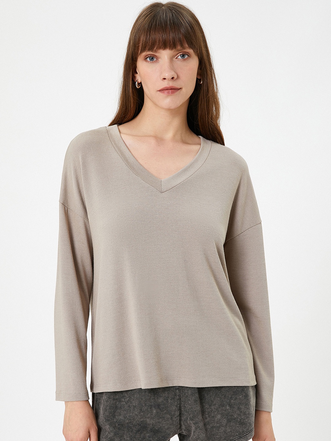 

Koton V-Neck Long Sleeves Lounge Tshirt, Grey