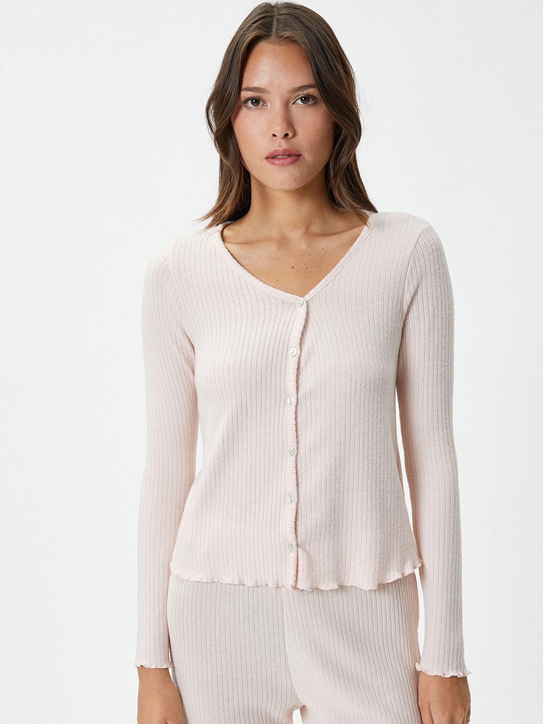 

Koton Striped Top With Pyjama Night suit, Pink
