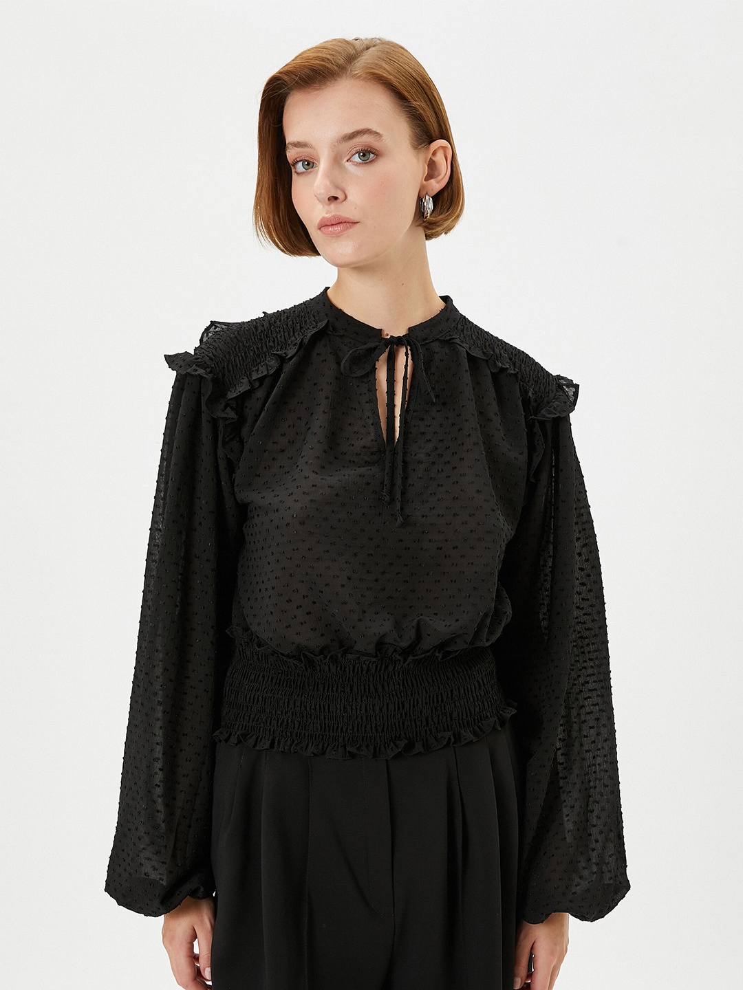 

Koton Tie-Up Neck Shirt, Black