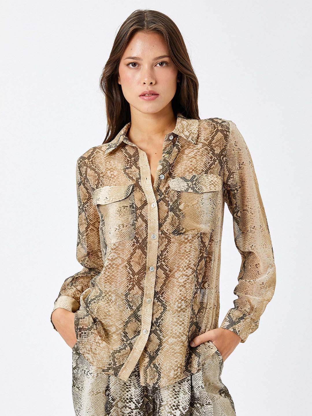 

Koton Animal Skin Printed Casual Shirt, Khaki