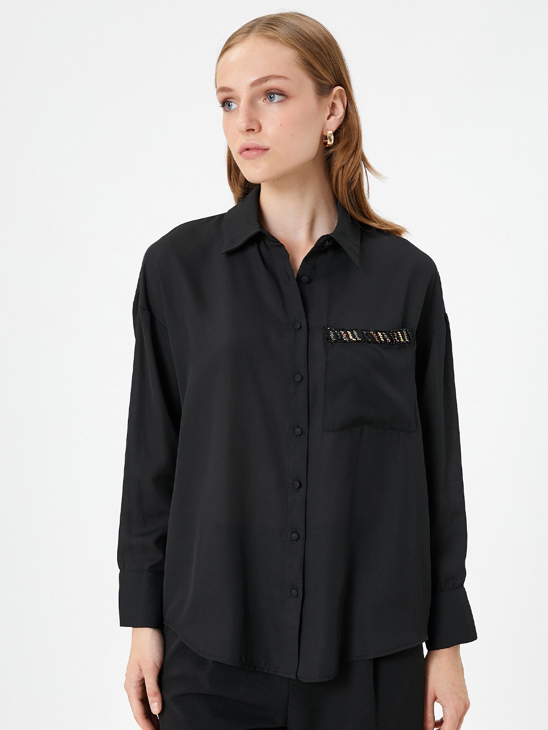 

Koton Spread Collar Long Sleeves Casual Shirt, Black