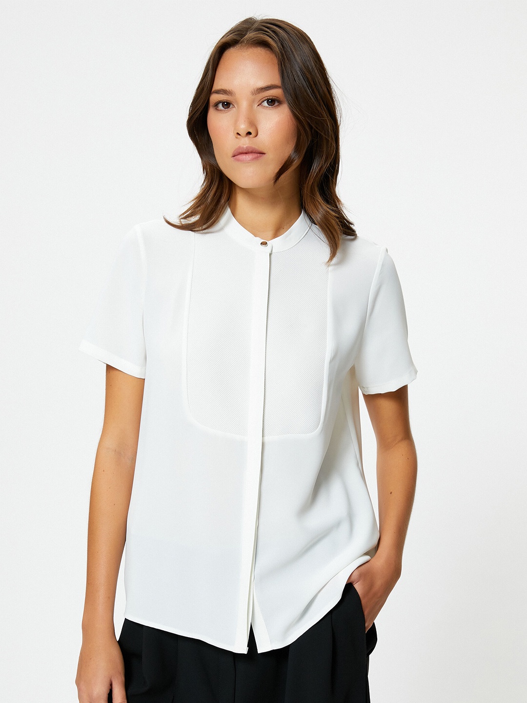 

Koton Band Collar Short Sleeves Formal Shirt, Off white