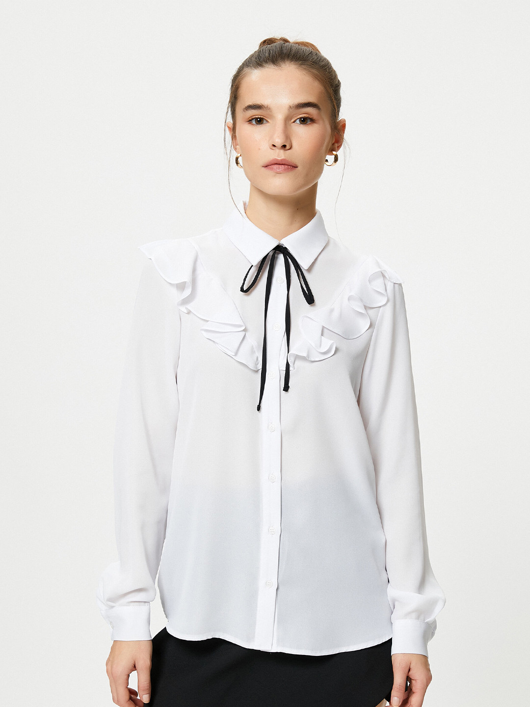 

Koton Spread Collar Ruffled Casual Shirt, Off white