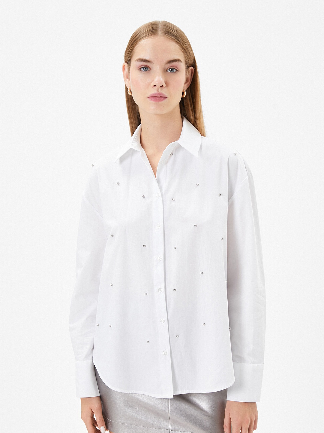 

Koton Spread Collar Embellished Pure Cotton Shirt, White