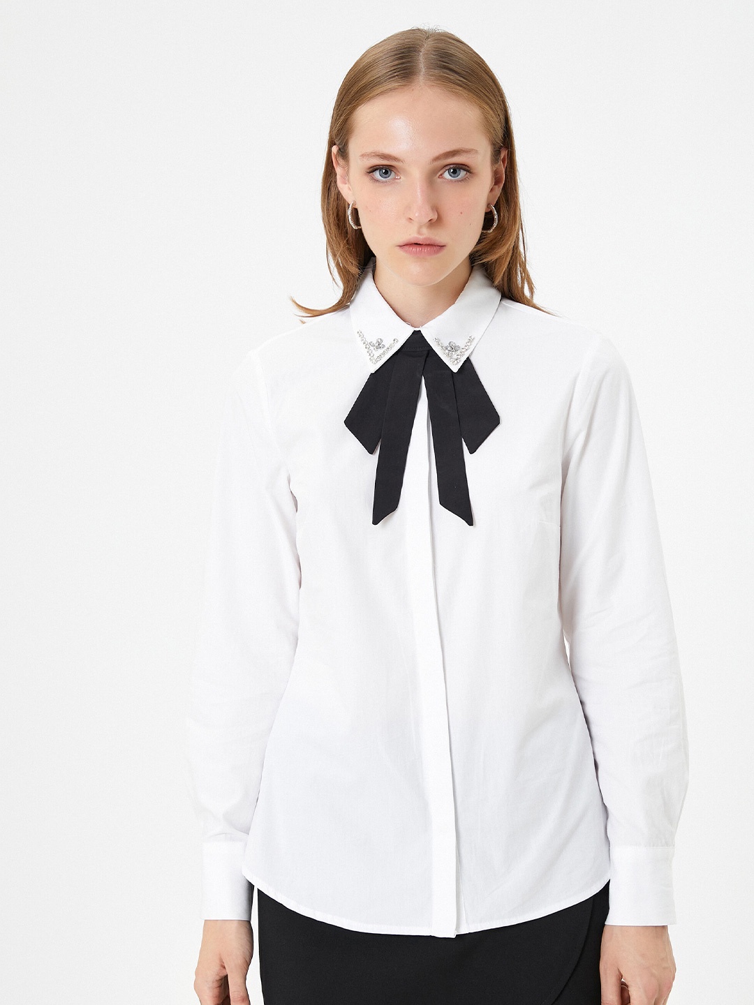 

Koton Spread Collar Embellished Pure Cotton Shirt, Off white