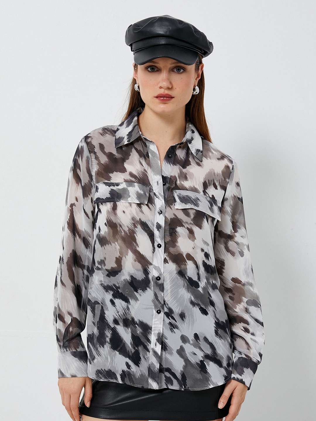

Koton Abstract Printed Semi Sheer Casual Shirt, Grey