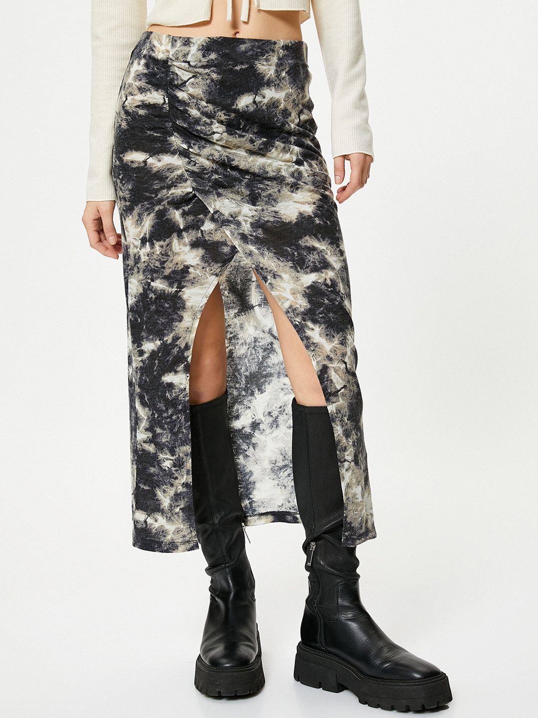 

Koton Abstract Printed Midi Straight Skirt, Navy blue