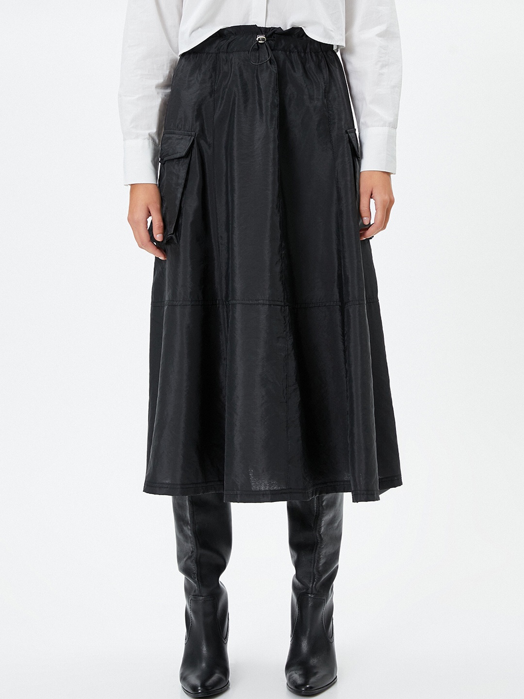 

Koton Mid-Rise Flared Midi Skirt, Black
