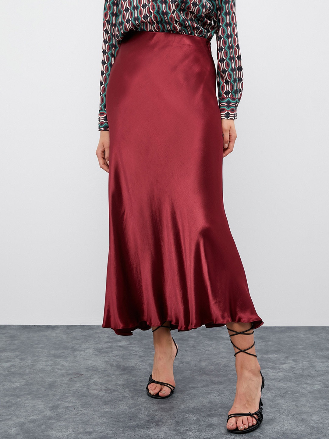 

Koton Mid-Rise A-Line Midi Skirt, Maroon