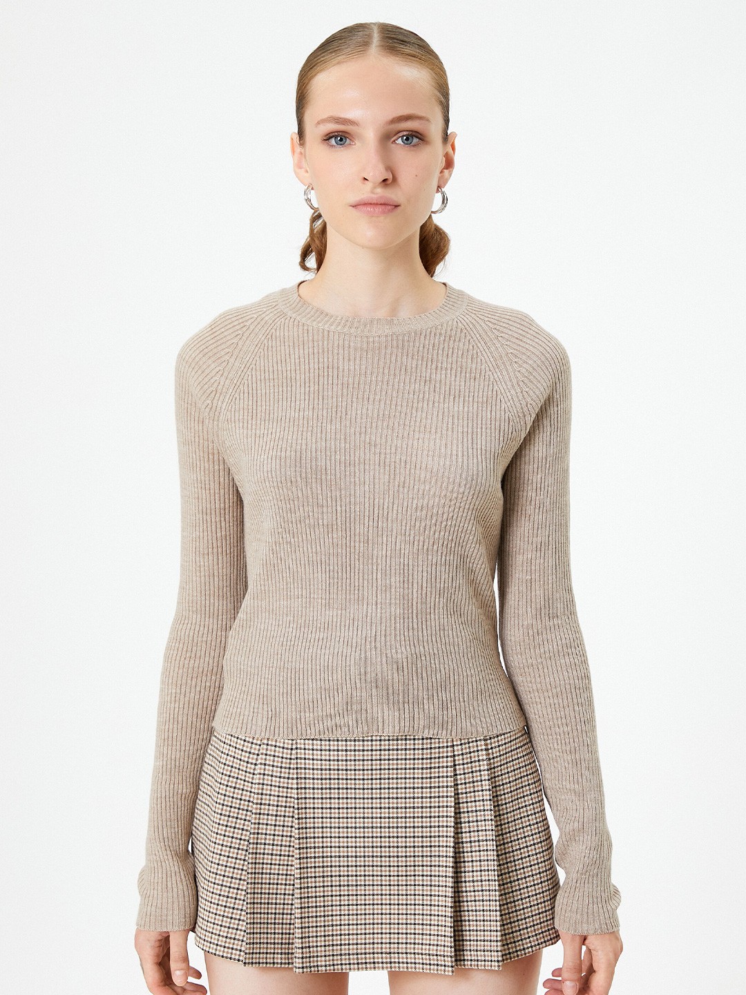 

Koton Ribbed Round Neck Acrylic Pullover Sweater, Beige