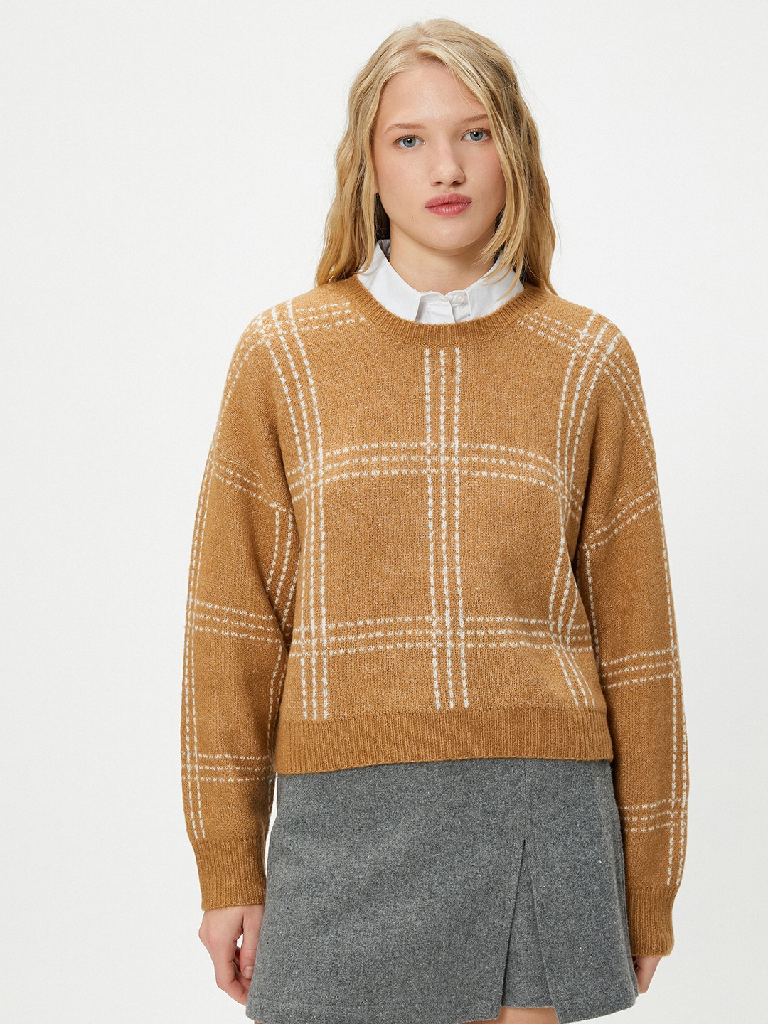 

Koton Checked Acrylic Pullover, Brown