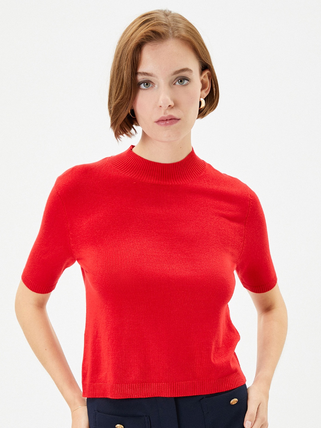 

Koton High Neck Crop Pullover, Red