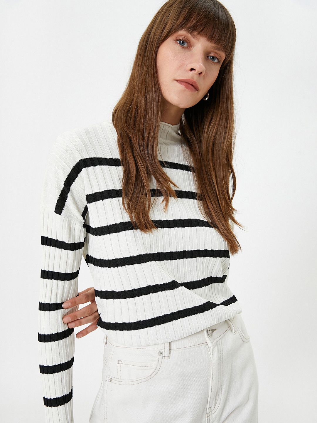 

Koton Striped Turtle Neck Pullover, White