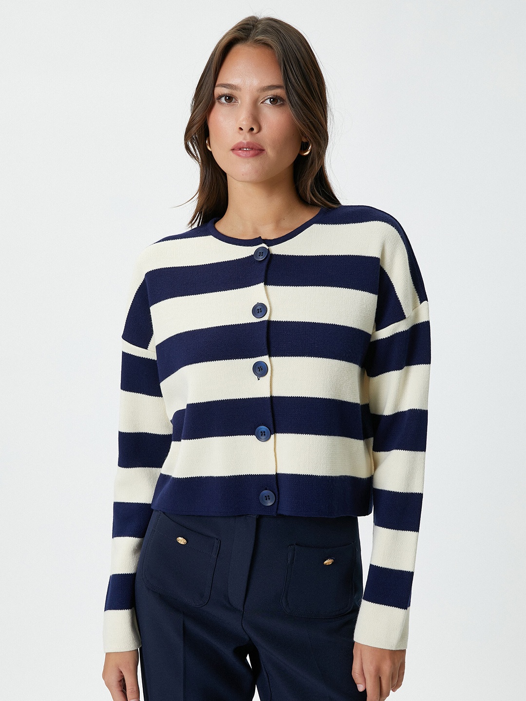 

Koton Long Sleeves Striped Acrylic Cardigan, Navy blue
