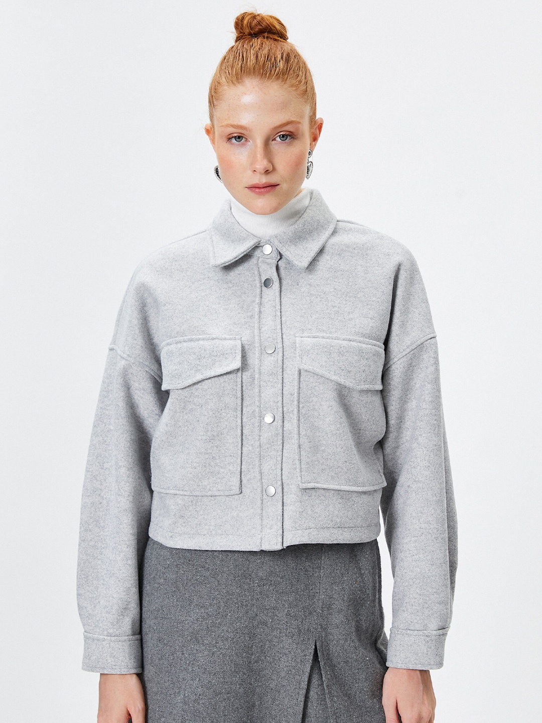 

Koton Spread Collar Cropped Tailored Jacket, Grey