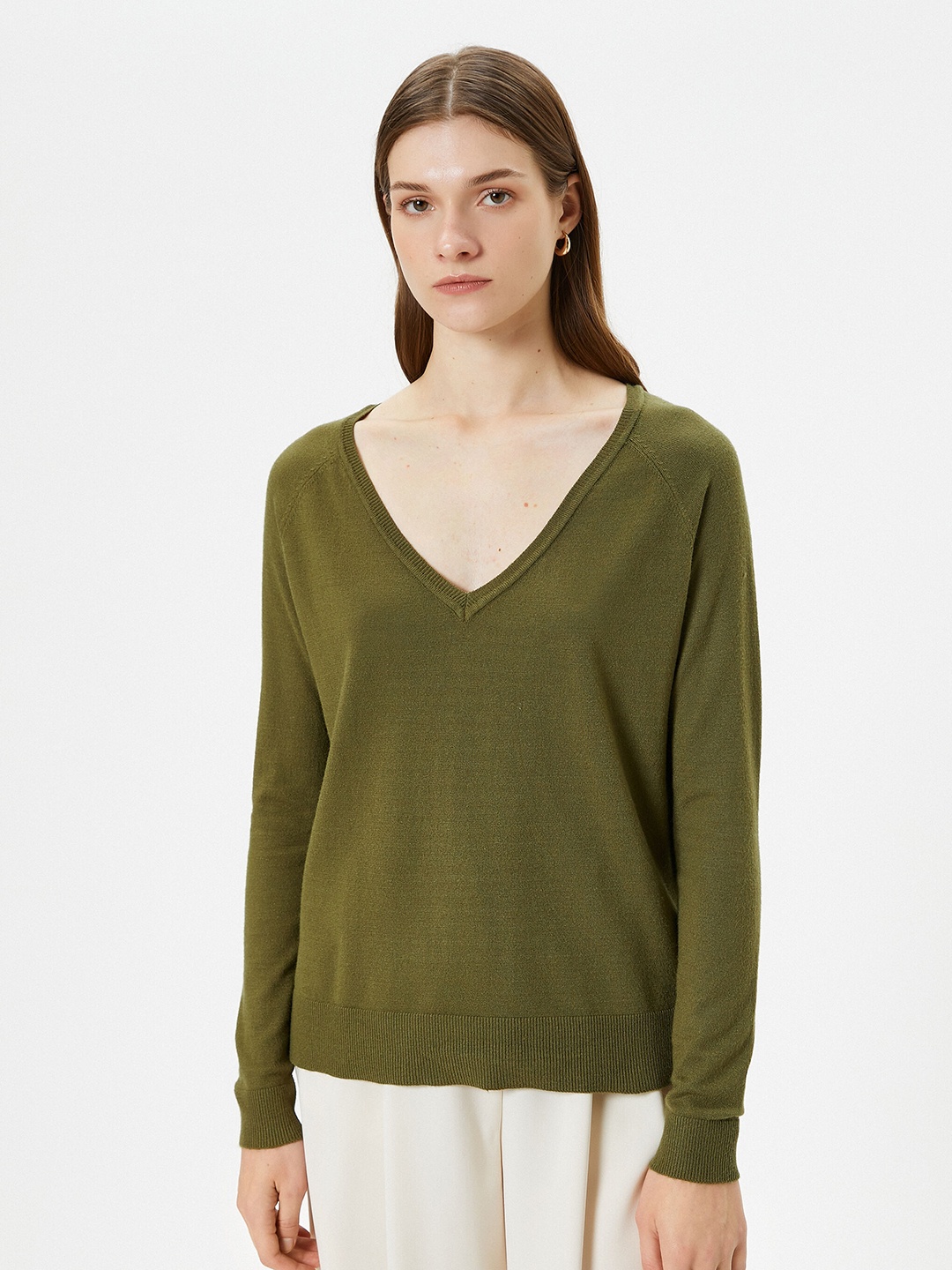 

Koton V-Neck Long Sleeves Pullover, Khaki