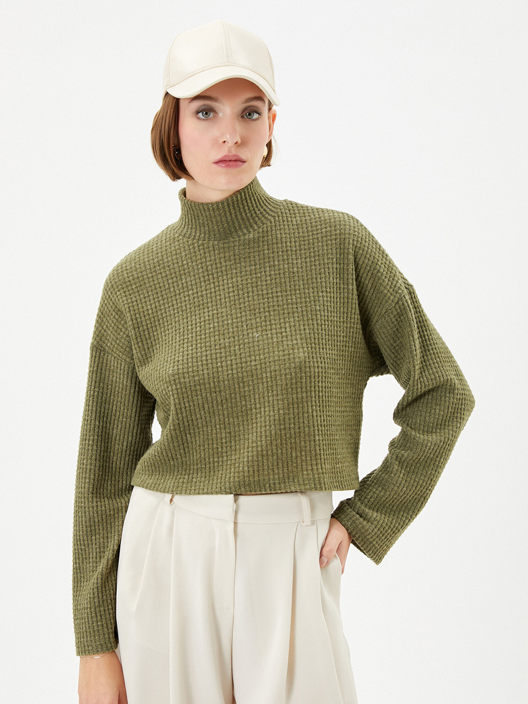 

Koton Self Designed Mock Collar Pullover, Green