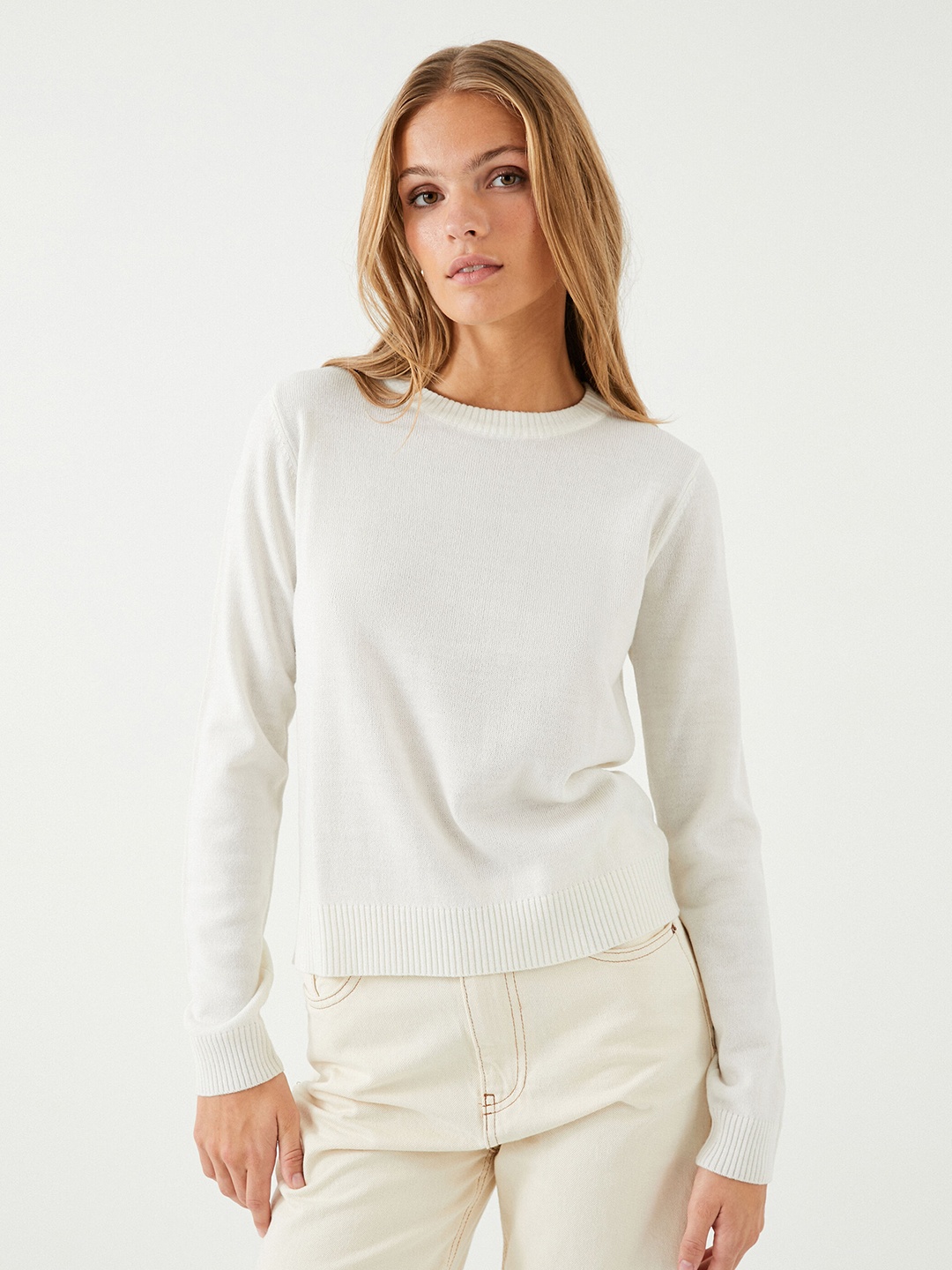 

Koton Round Neck Acrylic Pullover, White