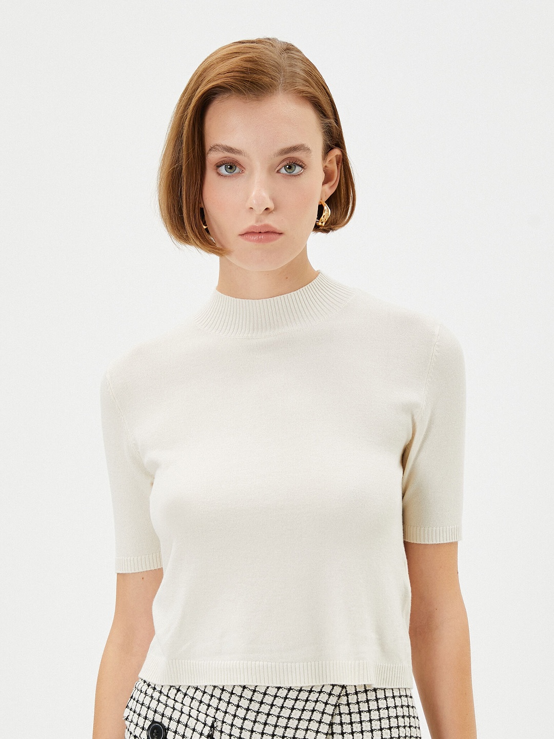 

Koton High Neck Fitted Top, Beige
