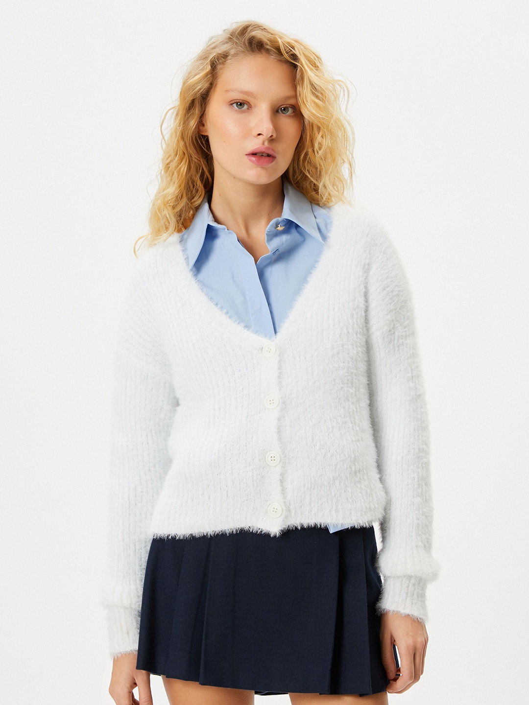 

Koton Ribbed V-Neck Cardigan, White