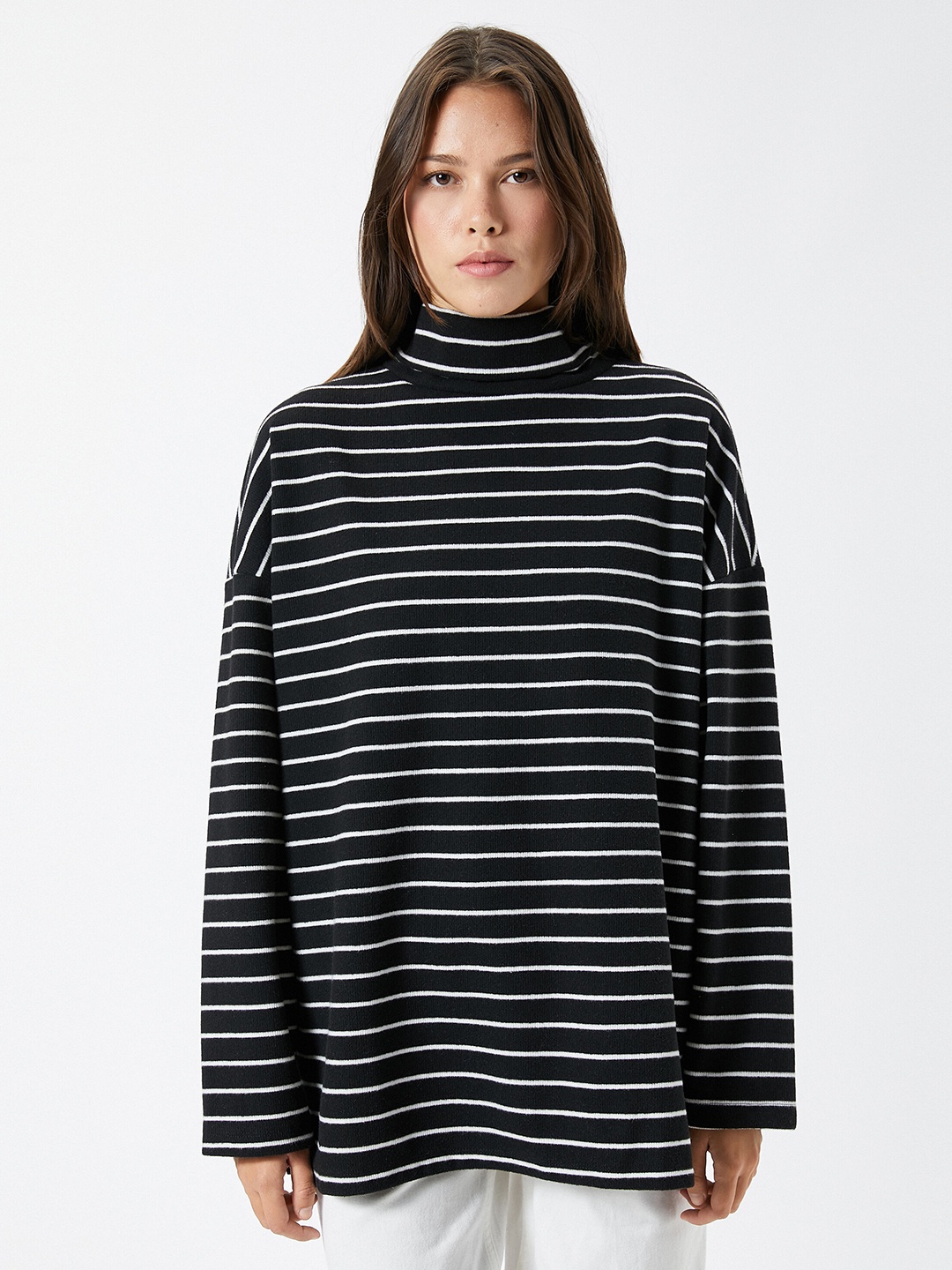 

Koton Striped Longline Pullover Sweater, Black