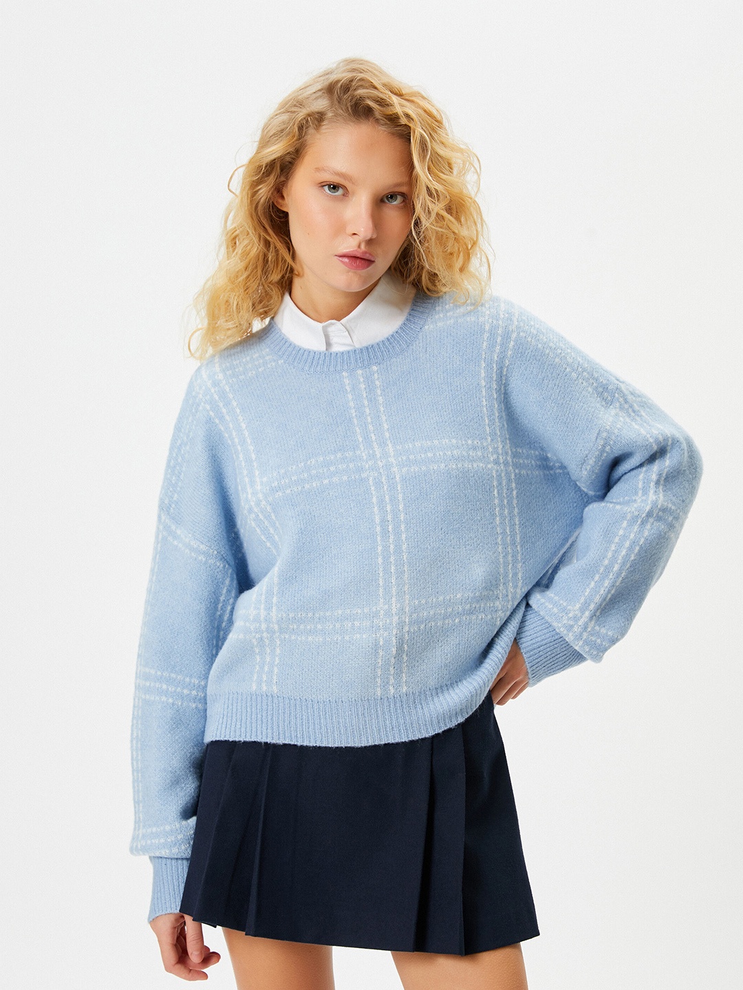

Koton Checked Pullover Sweater, Blue