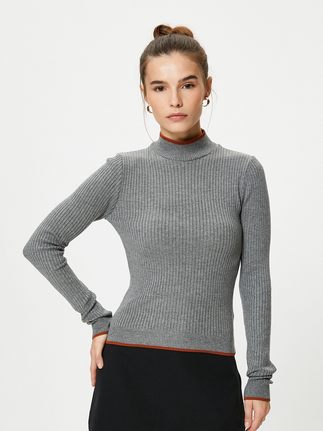 

Koton Ribbed Turtle Neck Pullover, Grey