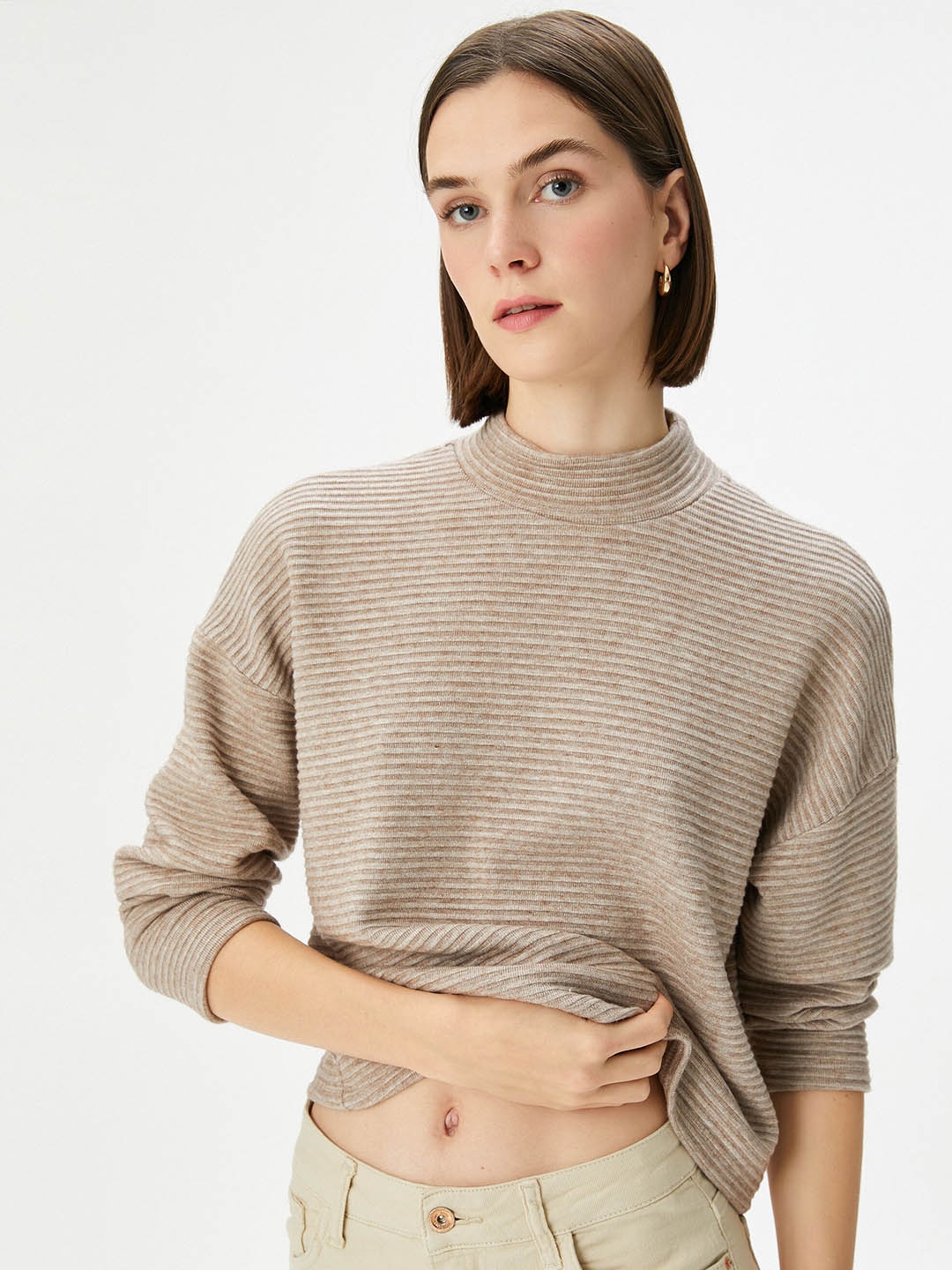 

Koton Striped Acrylic Pullover, Beige