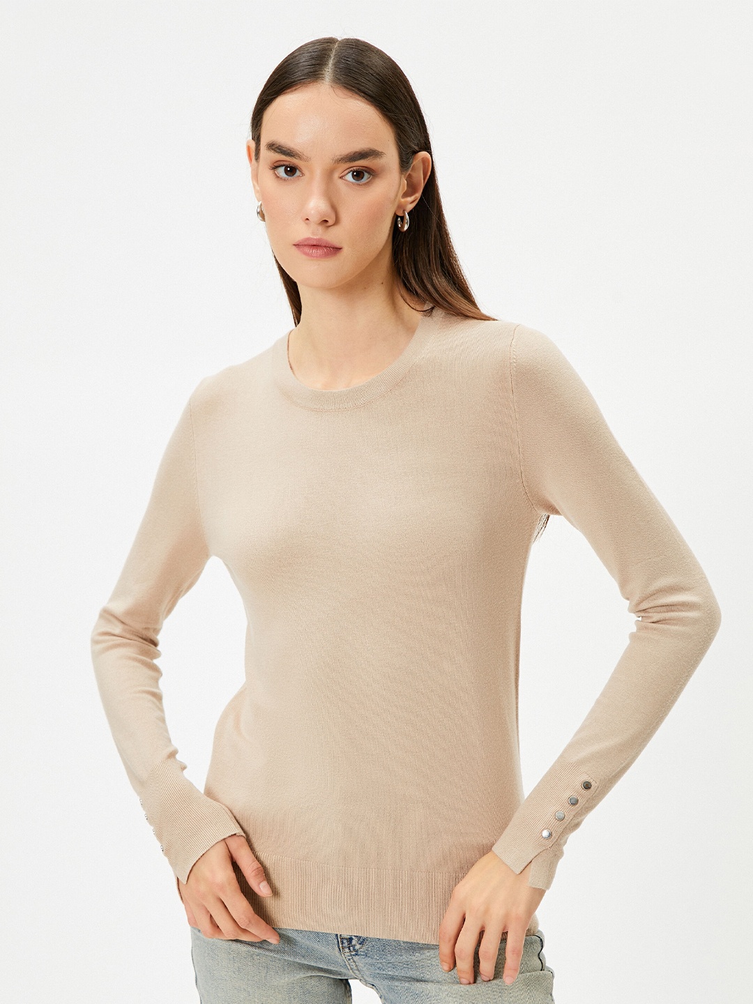 

Koton Ribbed Round Neck Neck, Beige