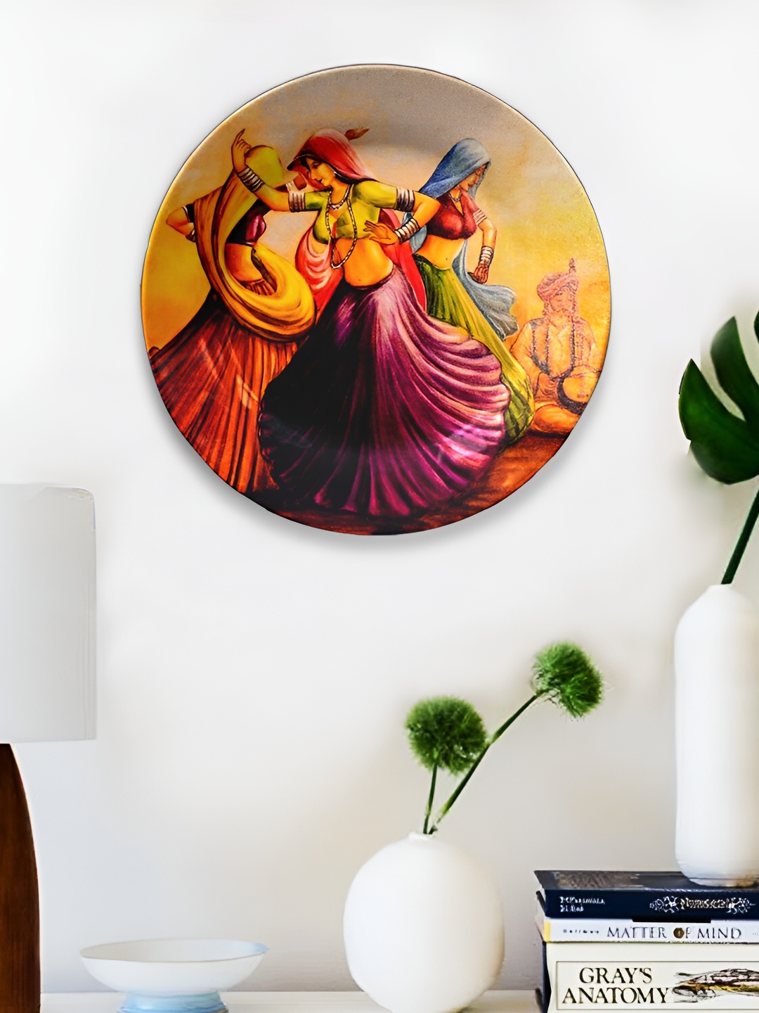 

JIKRAA Beige & Yellow Printed Jikraa-Rajasthani Ceramic Wall Plate