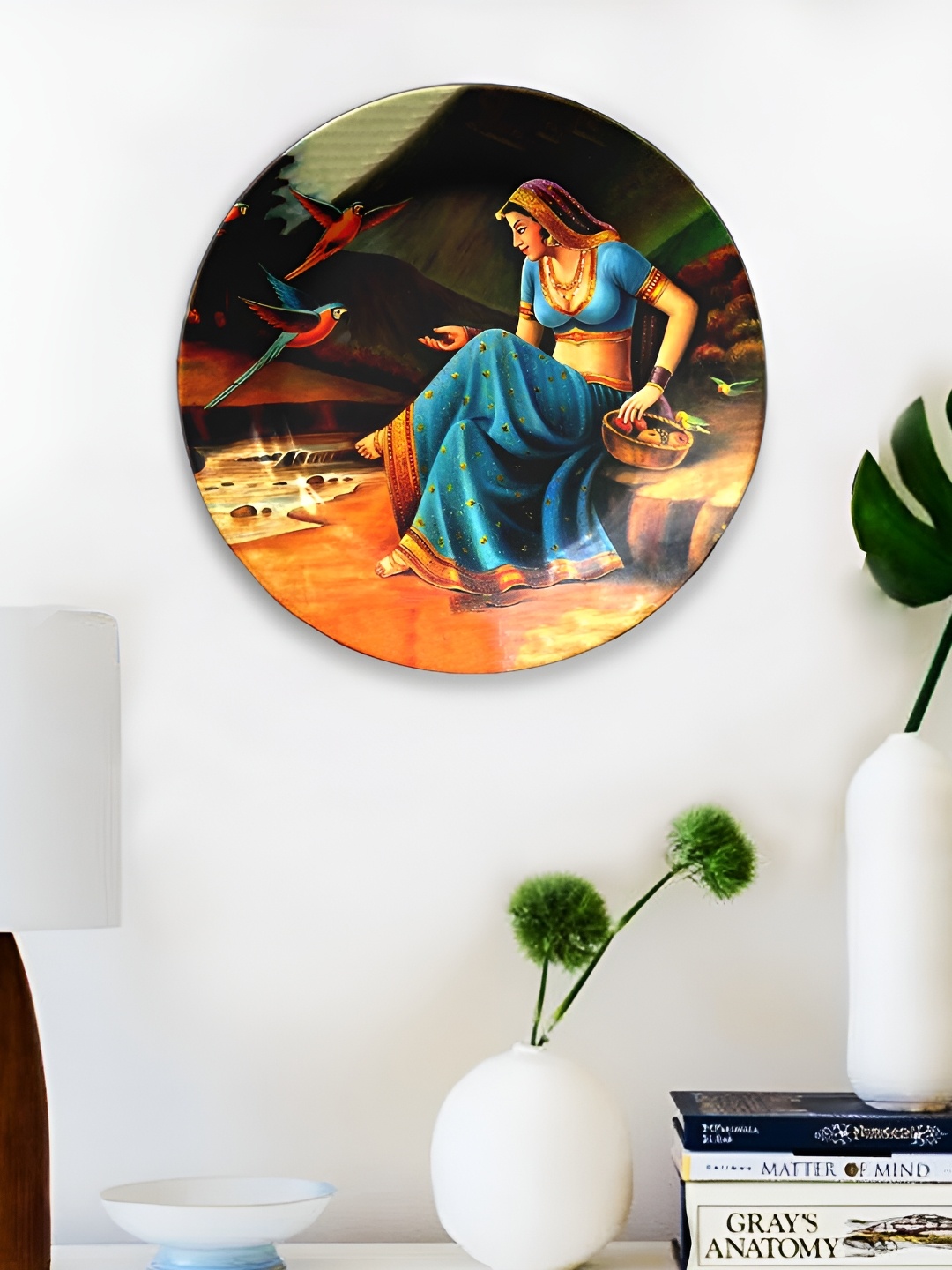 

JIKRAA Blue & Brown Printed Jikraa-Rajasthani Ceramic Wall Plate
