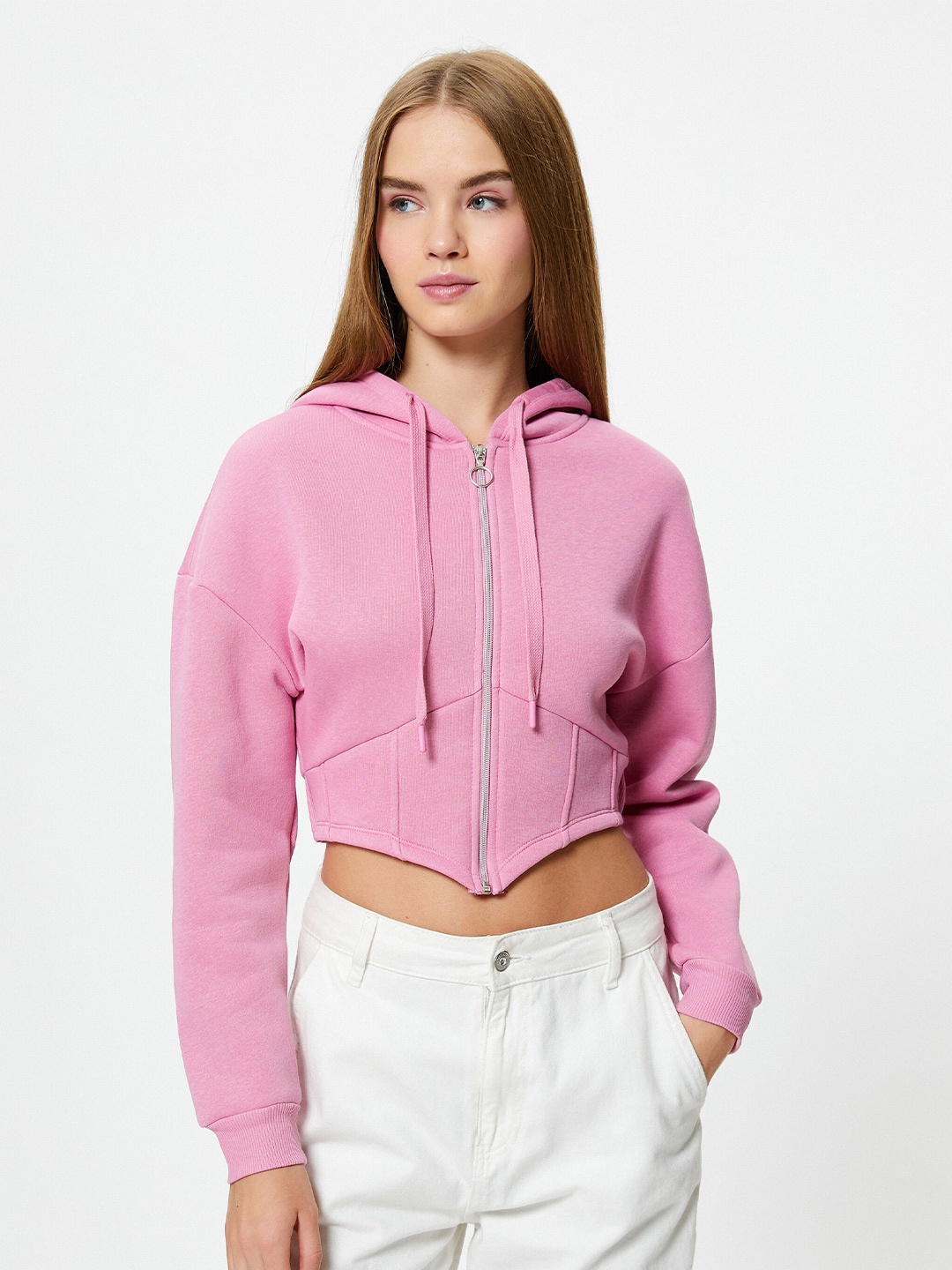 

Koton Hooded Front-Open Sweatshirt, Pink