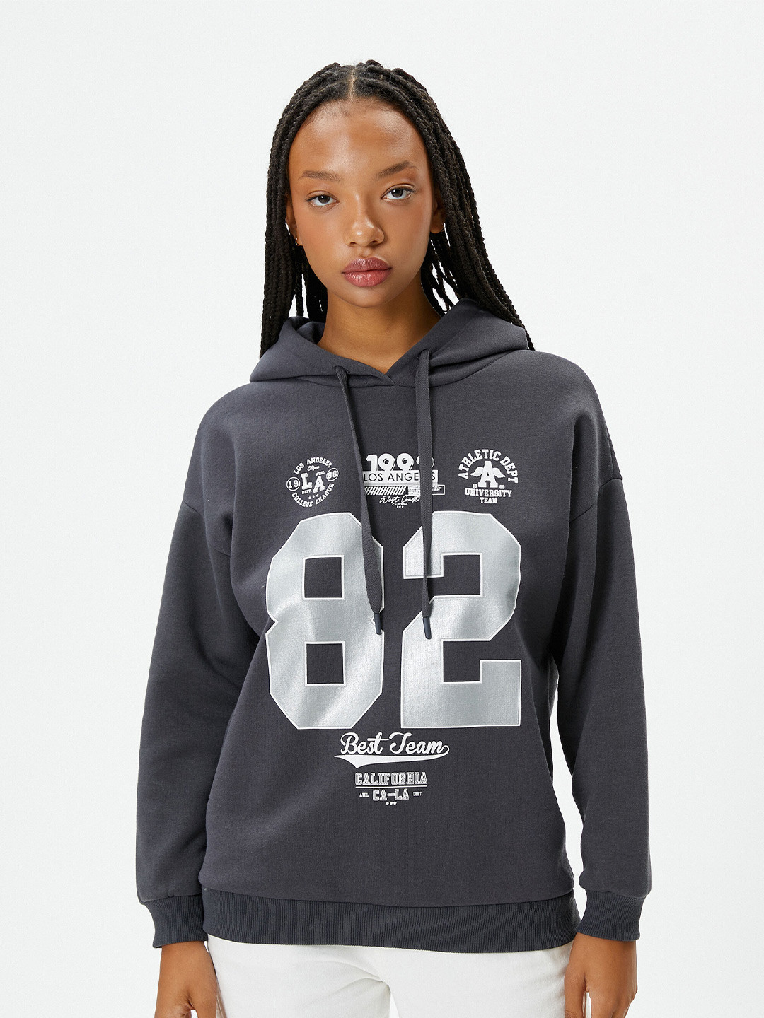 

Koton Typography Printed Hooded Pullover Sweatshirt, Grey