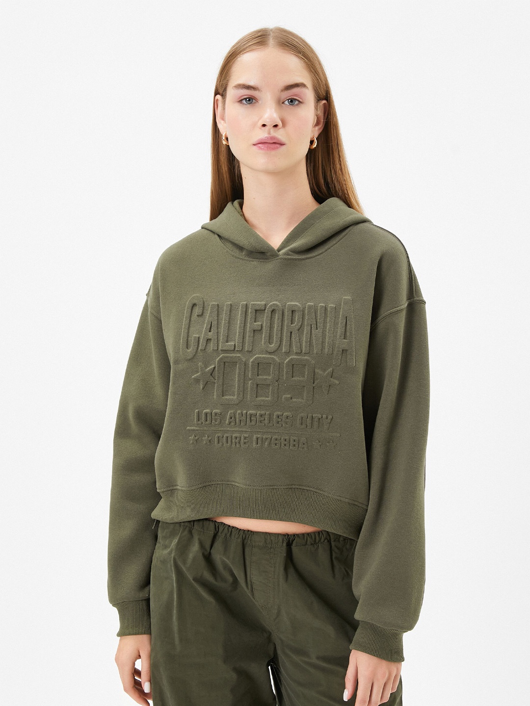 

Koton Typography Printed Hooded Pullover Sweatshirt, Olive