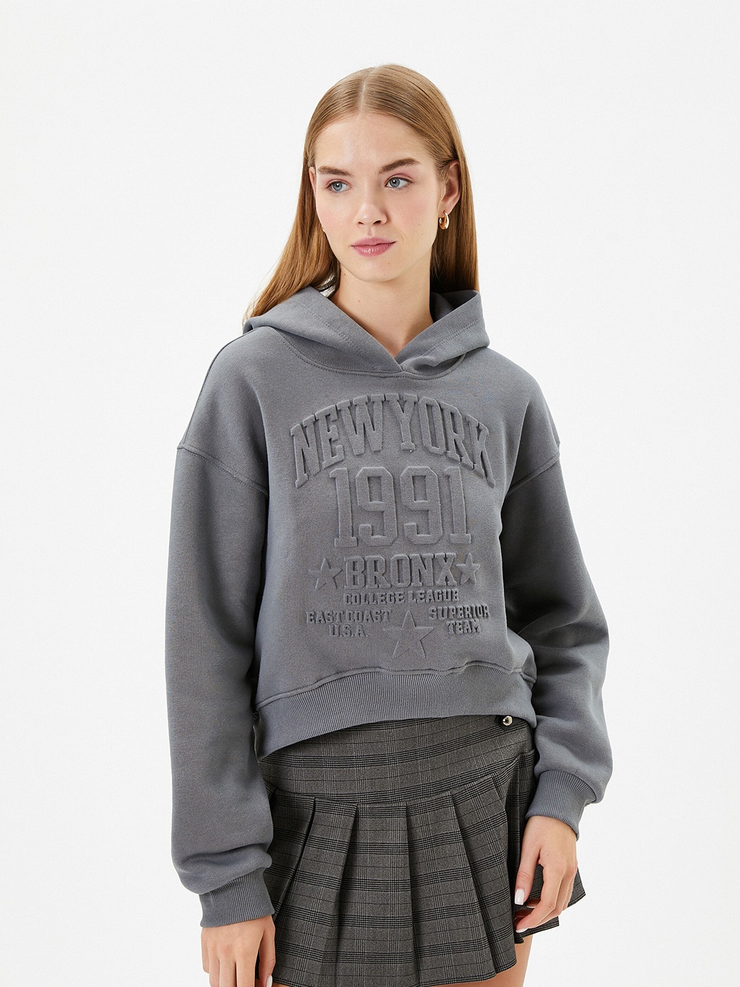 

Koton Typography Printed Hooded Pullover Sweatshirt, Grey