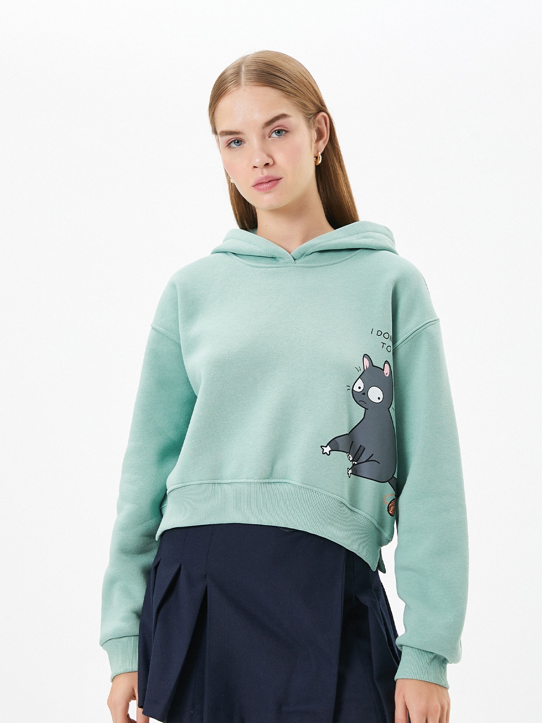 

Koton Graphic Printed Hooded Pullover Sweatshirt, Green