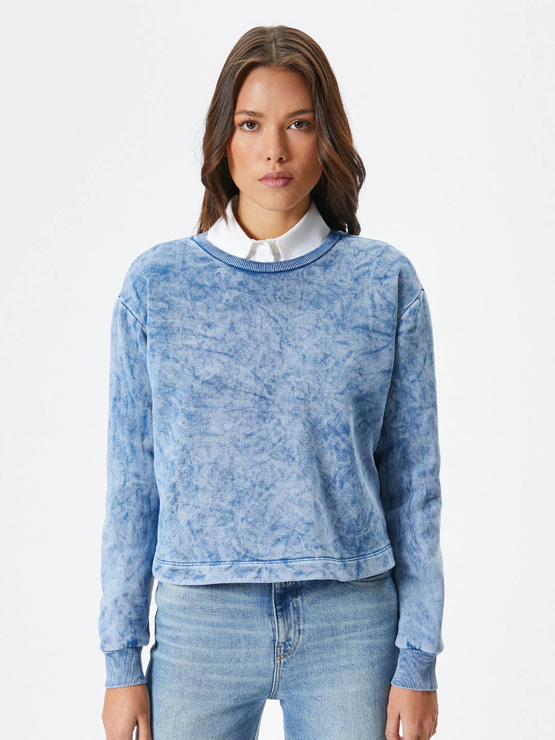 

Koton Abstract Printed Round Neck Cotton Pullover Sweatshirt, Blue