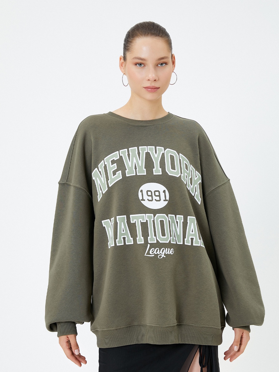 

Koton Typography Printed Pullover Sweatshirt, Khaki