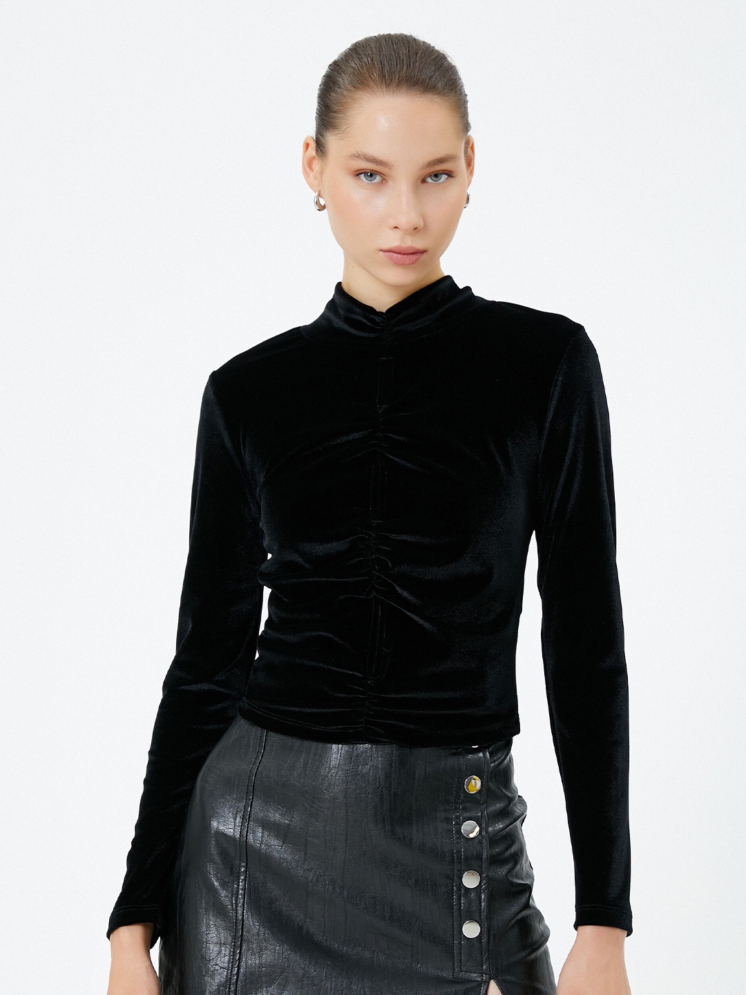 

Koton High Neck Ruched Top, Black