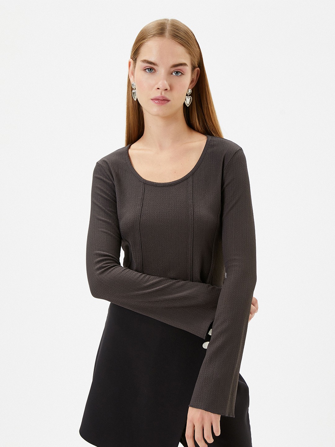 

Koton Round Neck Crop Top, Grey