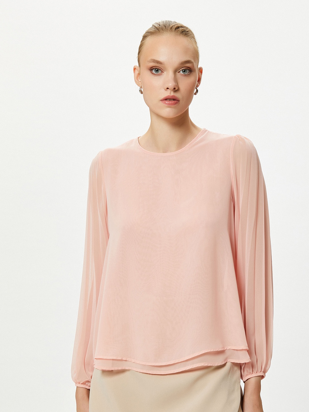 

Koton Round Neck Puff Sleeves Top, Pink