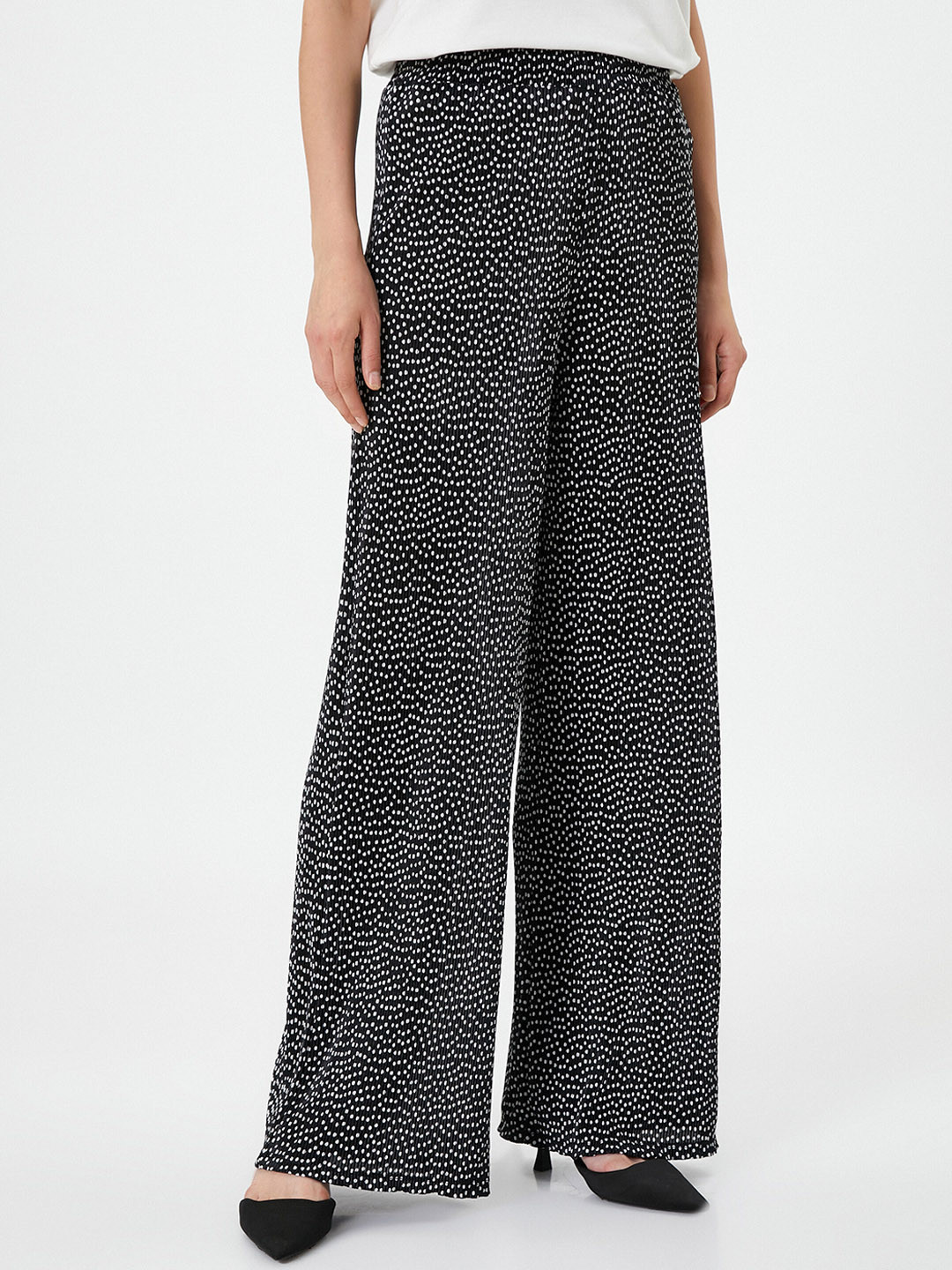 

Koton Women Polka Dots Printed High-Rise Parallel Trouser, Black